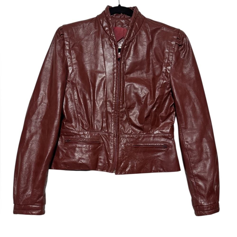 Bermans Vintage Ox Blood Red Genuine Leather Full Zip Jacket Women’s Size small